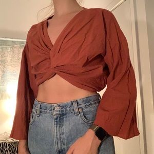 Dusty orange long-sleeve crop top